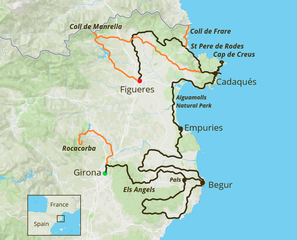 Girona & Costa Brava Cycling Tour Map