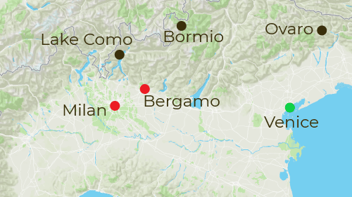 Dolomites Arrivals and Departure Map