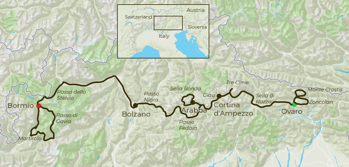 Dolomites and Alps Tour Map
