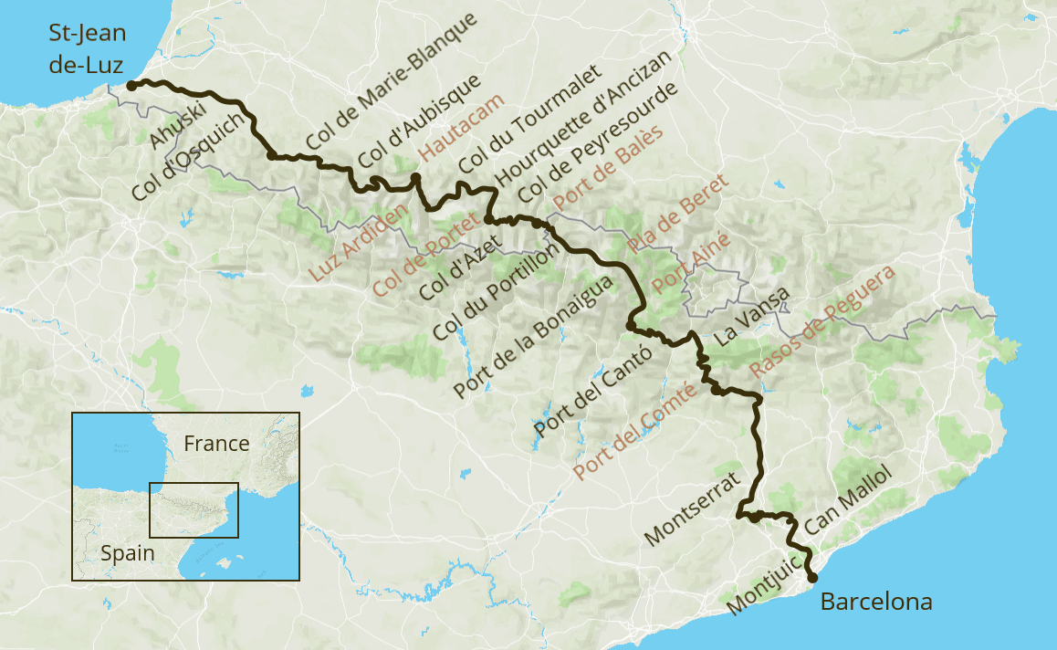 Pyrenees Coast to Coast Cycling Map