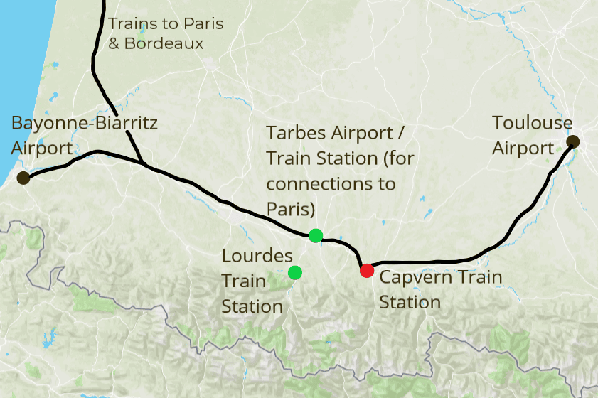 Pyrenees Arrivals and Departure Map