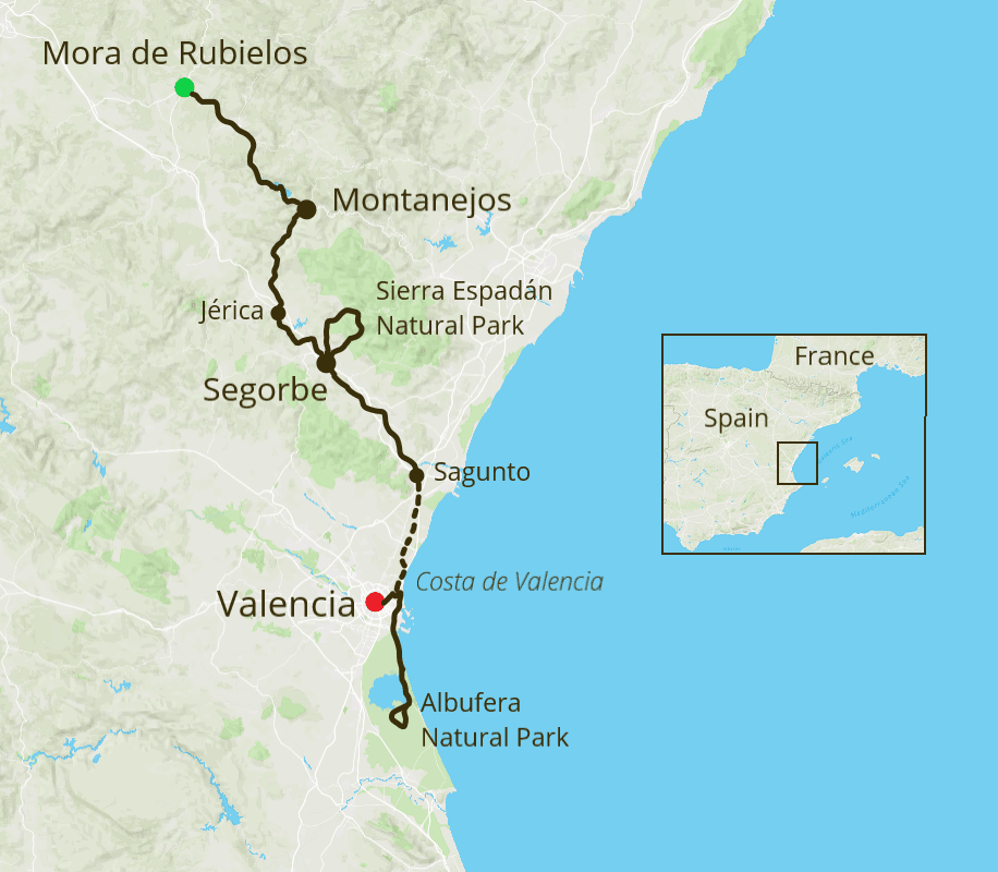 Valencia Cycling Holiday Tour Map